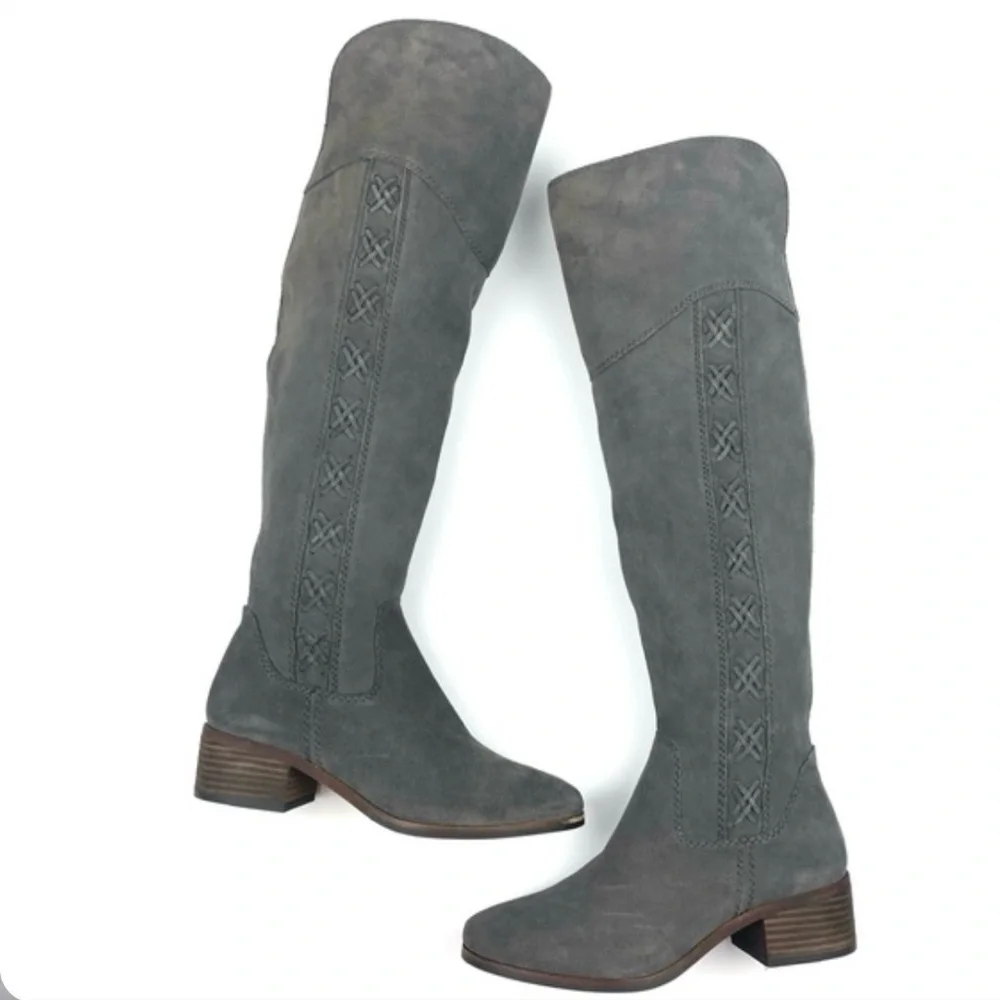 NWOT Vince Camuto Kreesell Over The Knee Suede Boots 11 Charcoal Western Boho